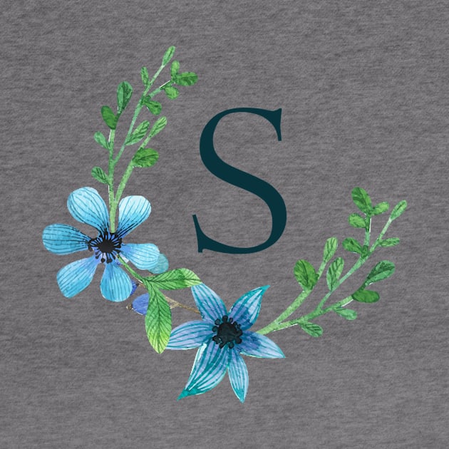 Floral Monogram S Pretty Blue Flowers by floralmonogram